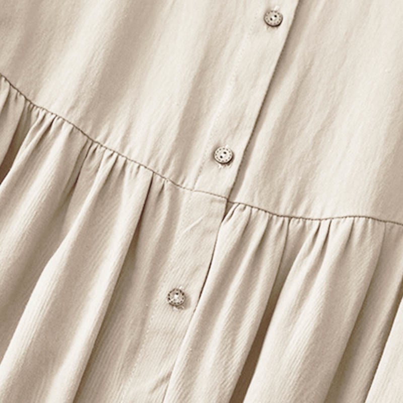 Breathable Cotton Buttoned Lapel Grounding Midi Dress