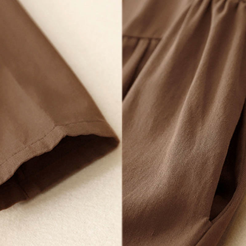 Breathable Cotton Buttoned Lapel Grounding Midi Dress