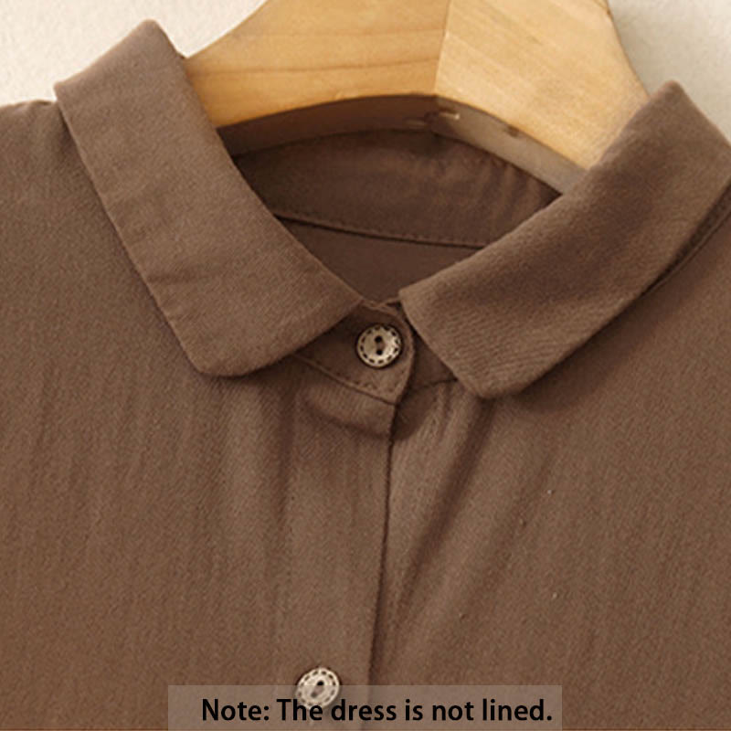 Breathable Cotton Buttoned Lapel Grounding Midi Dress