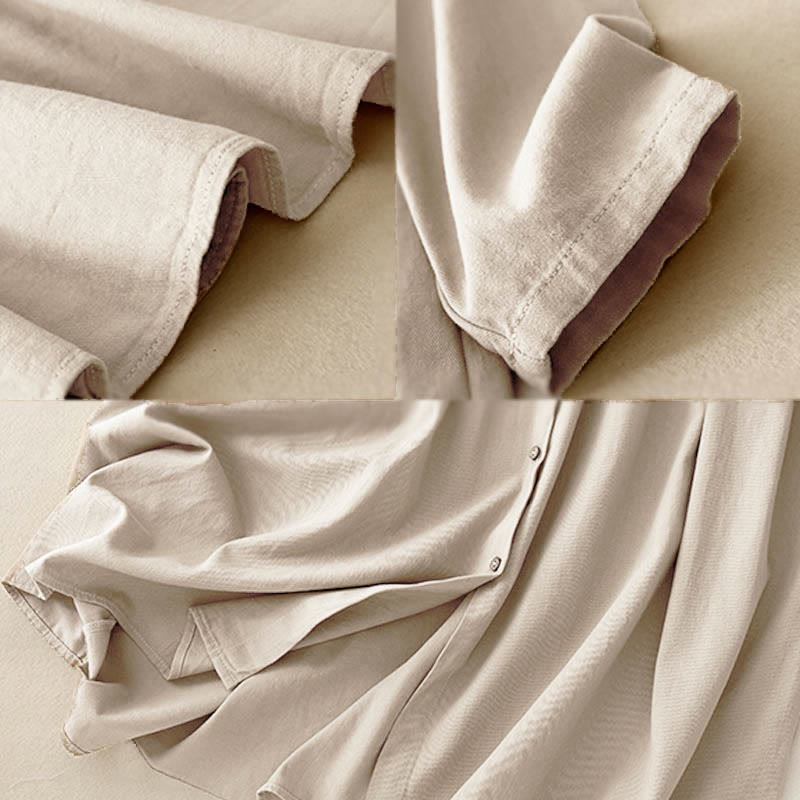 Breathable Cotton Buttoned Lapel Grounding Midi Dress