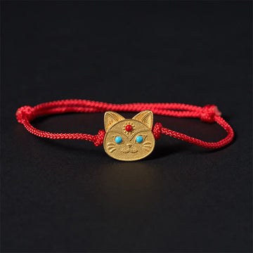 Minimalist 925 Sterling Silver Cat Charm Red String Adjustable Bracelet