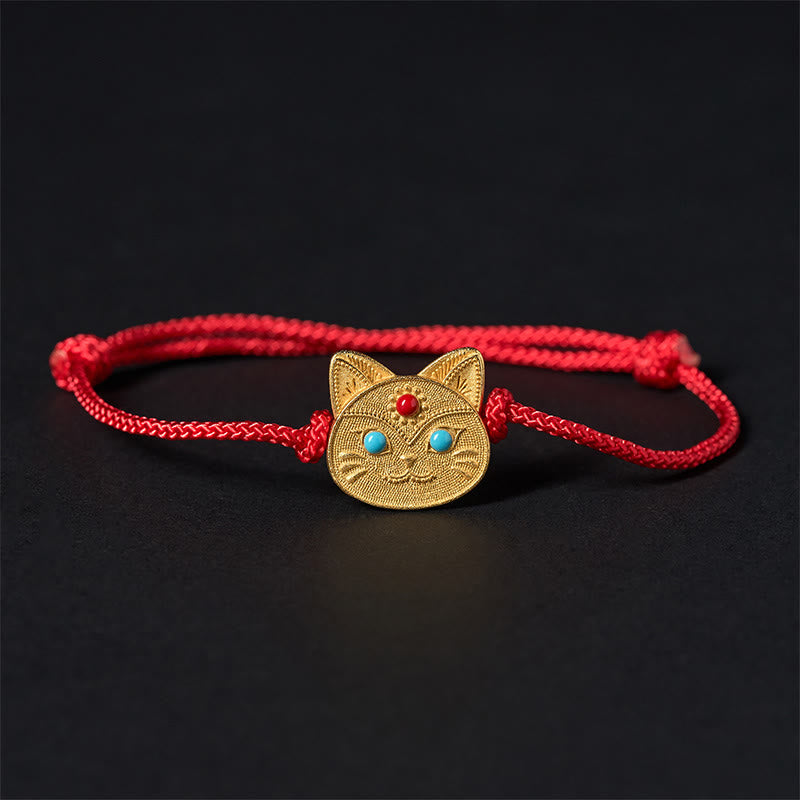 Minimalist 925 Sterling Silver Cat Charm Red String Adjustable Bracelet