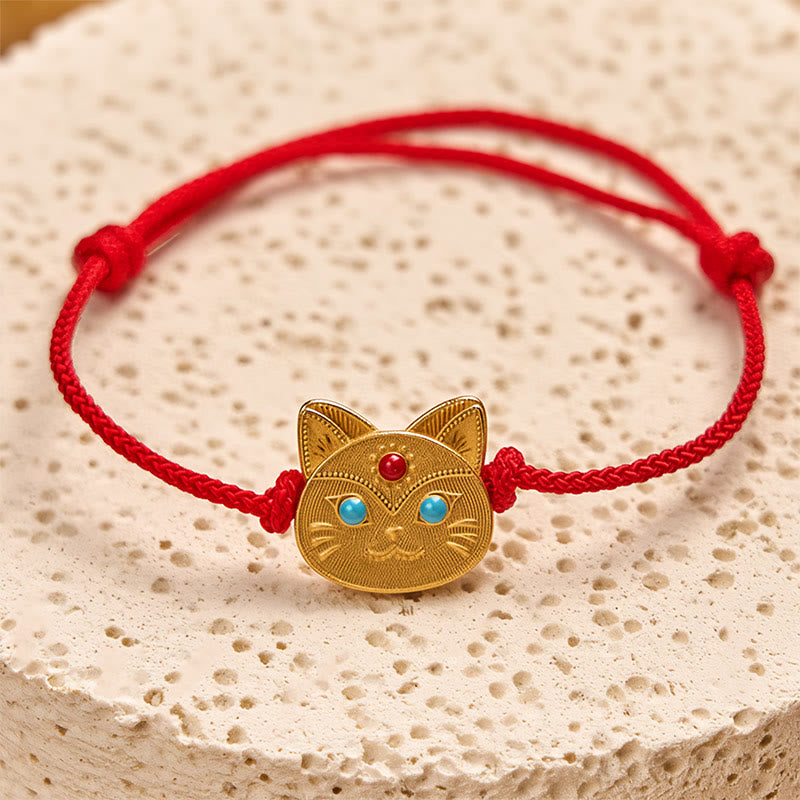Minimalist 925 Sterling Silver Cat Charm Red String Adjustable Bracelet