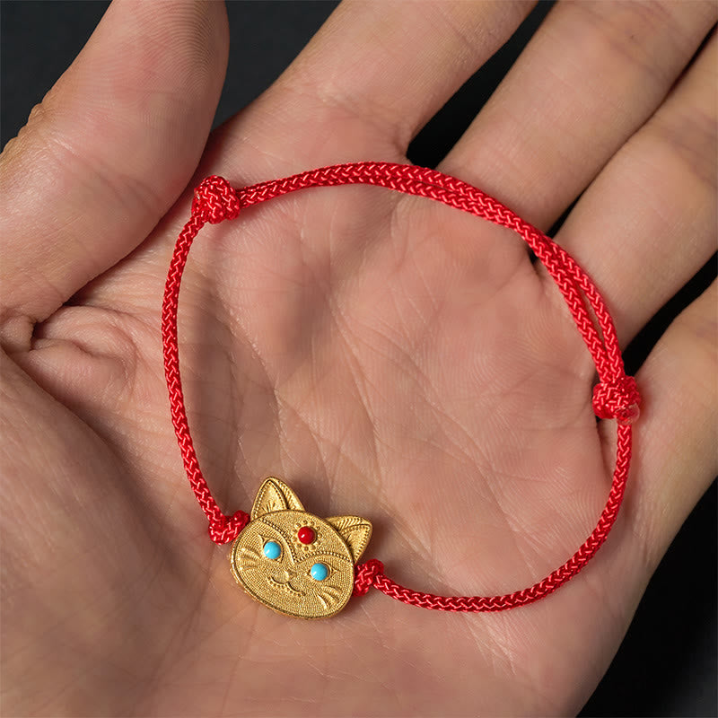 Minimalist 925 Sterling Silver Cat Charm Red String Adjustable Bracelet