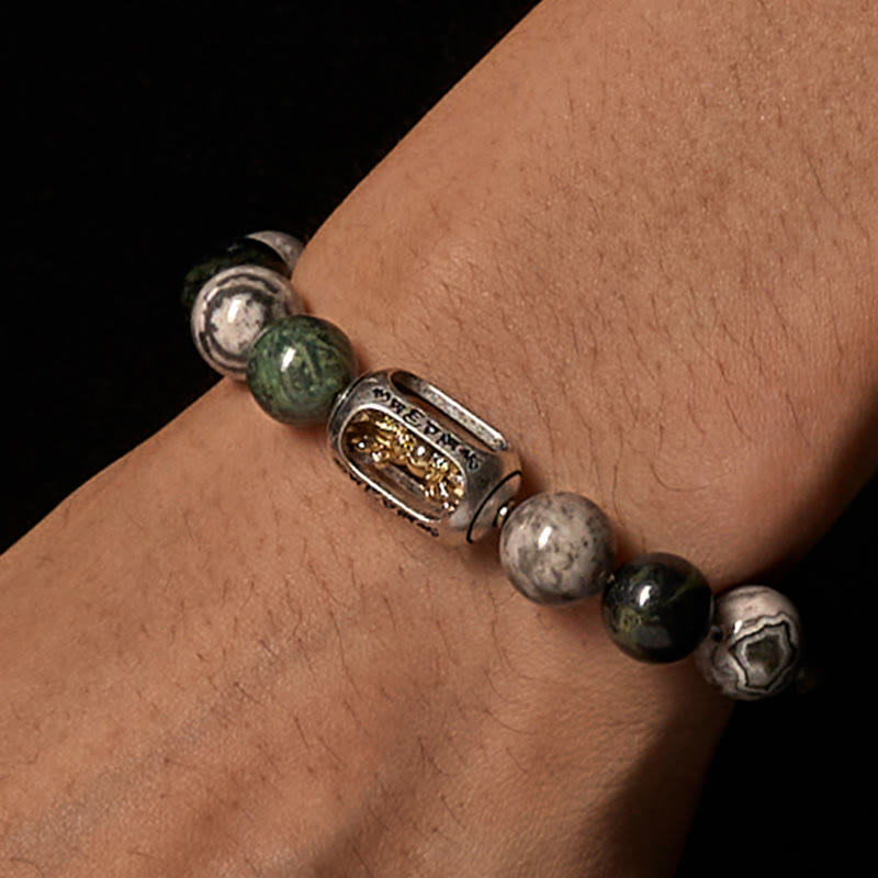 Natural Grey & Kambaba Jasper Om Mani Padme Hum Buddha Bracelet
