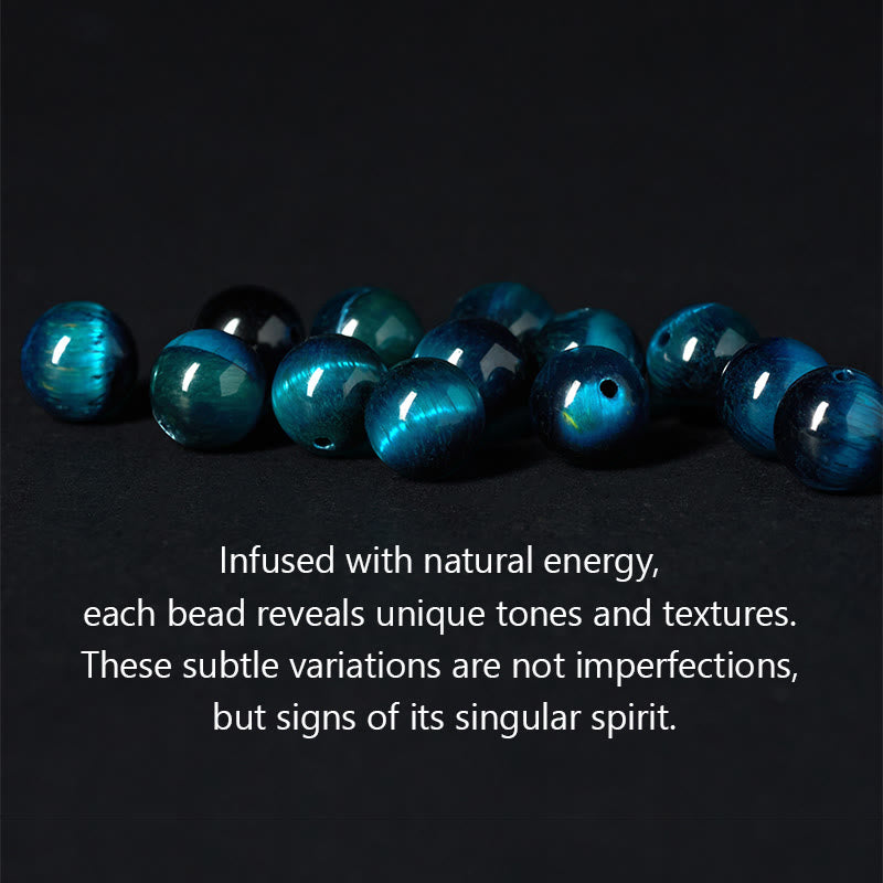 Natural Blue Tiger Eye Om Mani Padme Hum Copper Mantra Bead Bracelet