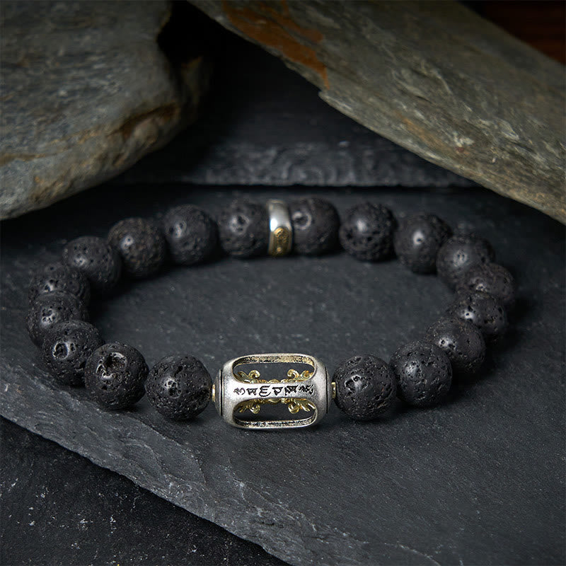 Natural Lava Stone Bracelet featuring Om Mani Padme Hum or Vajra Symbols