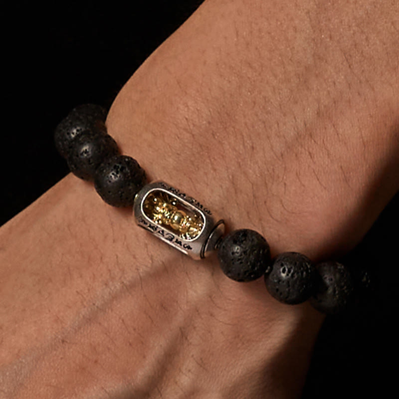 Natural Lava Stone Bracelet featuring Om Mani Padme Hum or Vajra Symbols