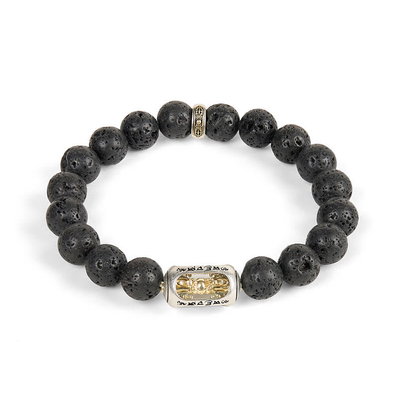 Natural Lava Stone Bracelet featuring Om Mani Padme Hum or Vajra Symbols