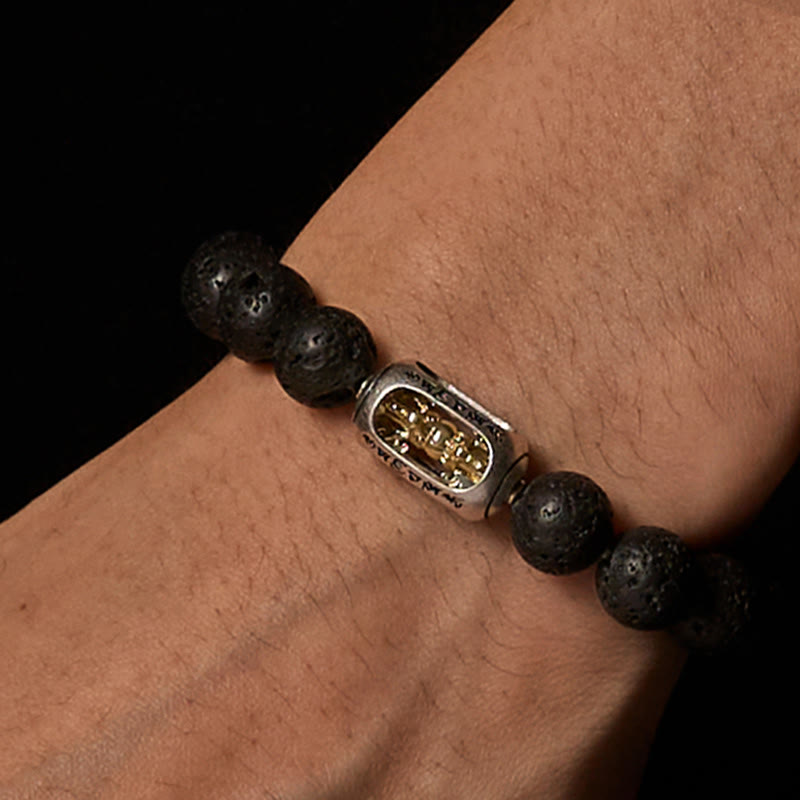 Natural Lava Stone Bracelet featuring Om Mani Padme Hum or Vajra Symbols