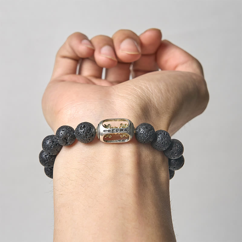 Natural Lava Stone Bracelet featuring Om Mani Padme Hum or Vajra Symbols