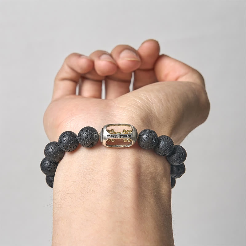 Natural Lava Stone Bracelet featuring Om Mani Padme Hum or Vajra Symbols