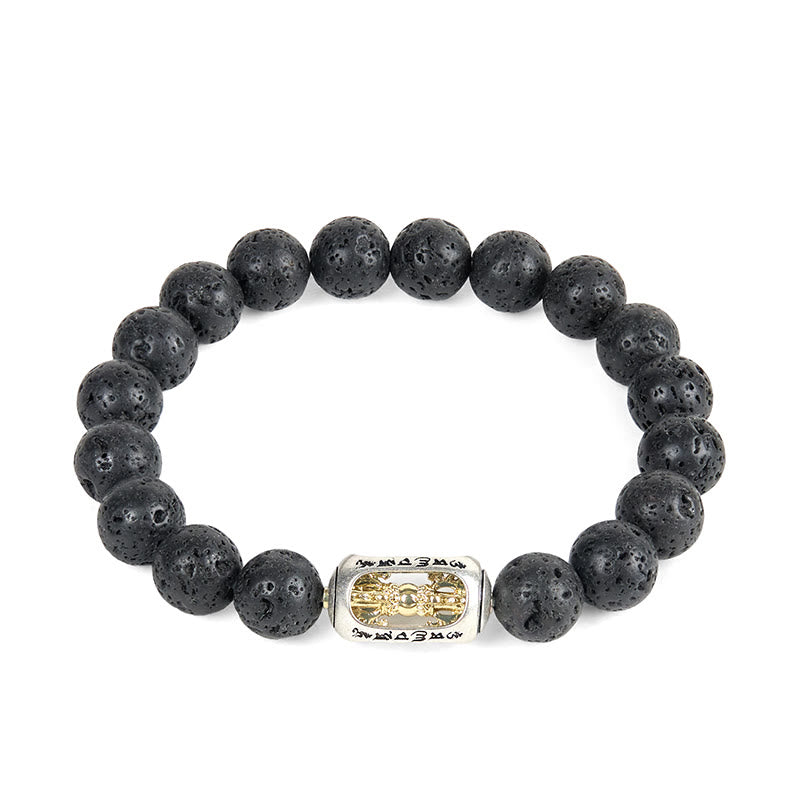 Natural Lava Stone Bracelet featuring Om Mani Padme Hum or Vajra Symbols