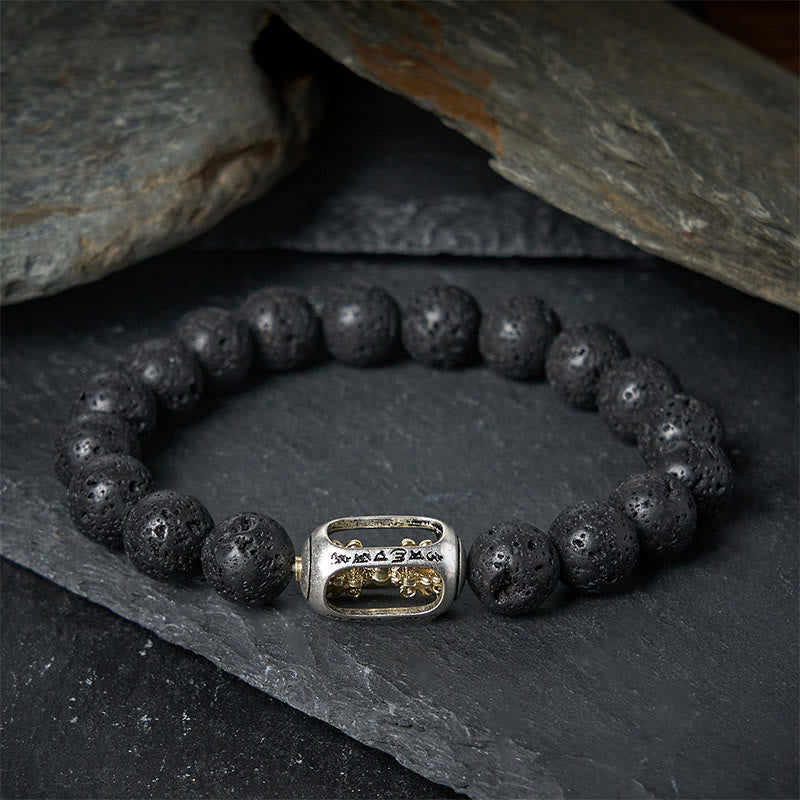 Natural Lava Stone Bracelet featuring Om Mani Padme Hum or Vajra Symbols