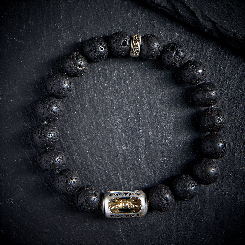 Natural Lava Stone Bracelet featuring Om Mani Padme Hum or Vajra Symbols