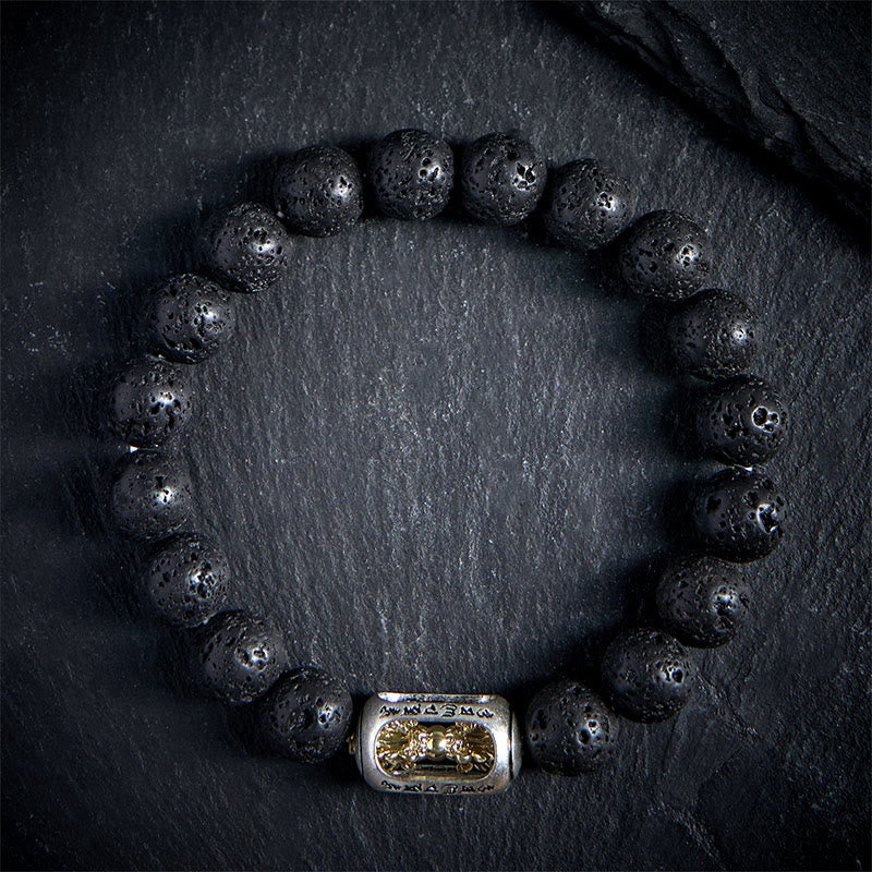 Natural Lava Stone Bracelet featuring Om Mani Padme Hum or Vajra Symbols