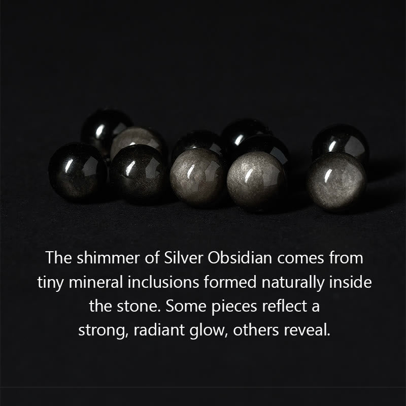 Soothing Silver Sheen Obsidian, Lava Rock, & Grey Jasper Bracelet with Om Mani Padme Hum & Vajra