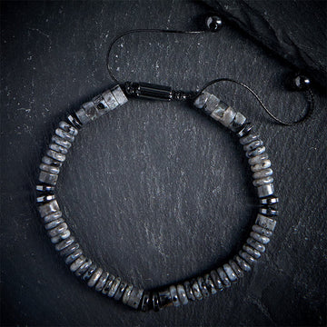 Men's Grey Jasper Rope Cord Strength Bracelet