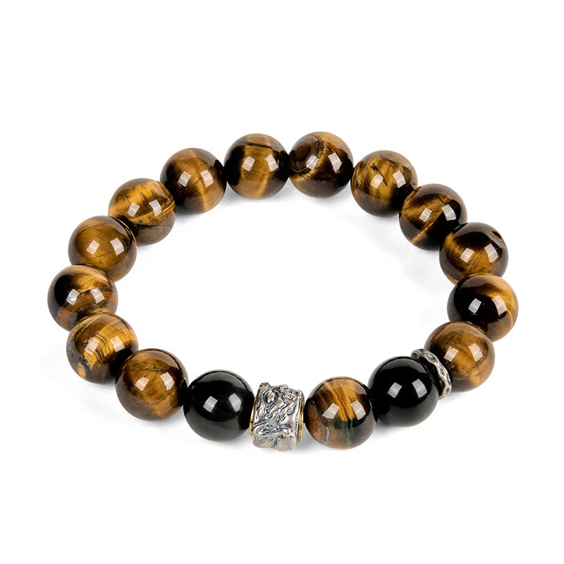 Tiger Eye Silver Sheen Obsidian Meditation Buddha Head Protection Bracelet