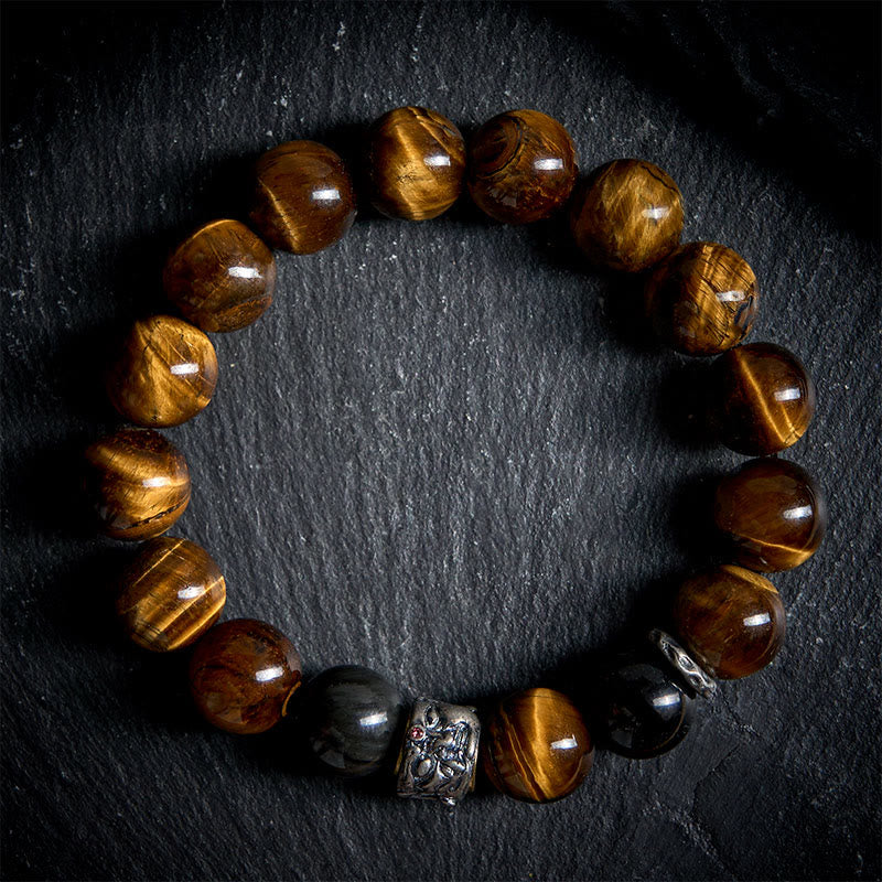 Tiger Eye Silver Sheen Obsidian Meditation Buddha Head Protection Bracelet