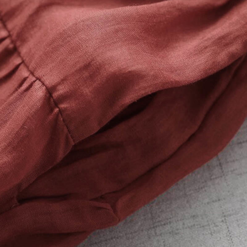 Embroidery Patchwork Long Puff Sleeve Drawstring Midi Dress With Pockets