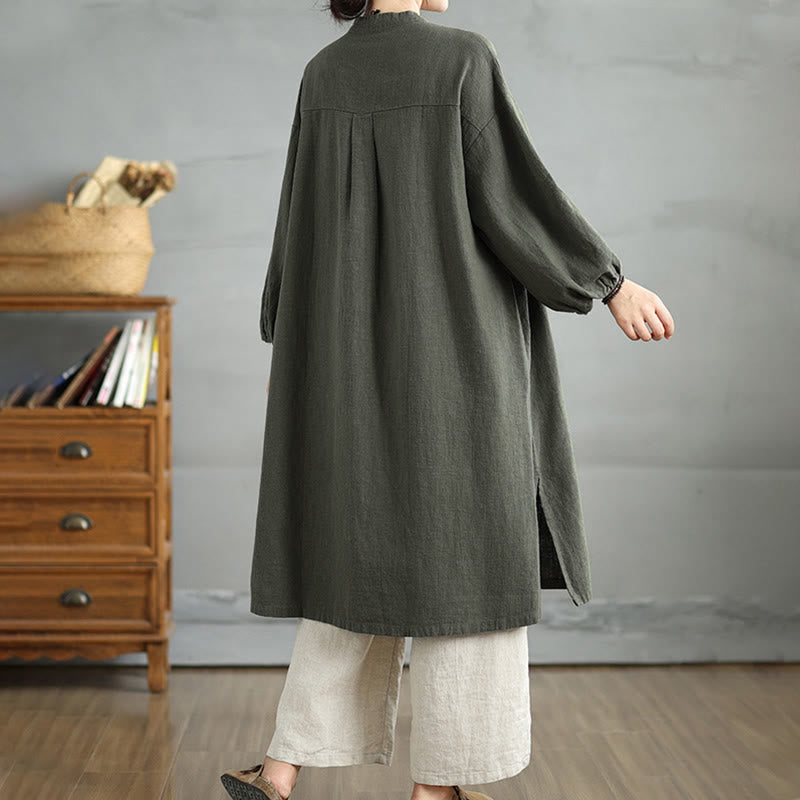 Casual Frog-button Women's Cotton Linen Coat With Pockets