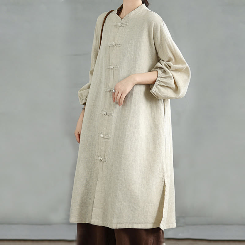 Casual Frog-button Women's Cotton Linen Coat With Pockets