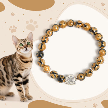 925 Sterling Silver Brown Tabby Cat Beaded Bracelet for Animal Lovers
