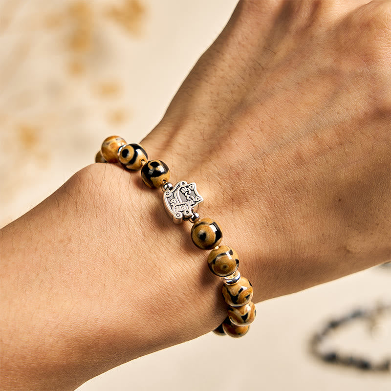 925 Sterling Silver Brown Tabby Cat Beaded Bracelet for Animal Lovers