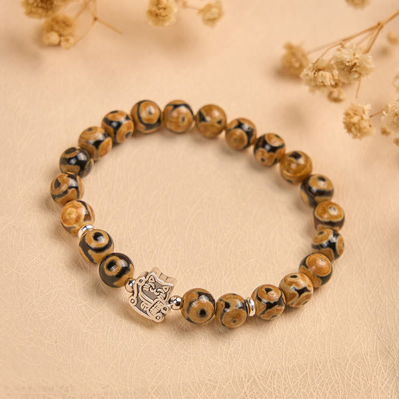 925 Sterling Silver Brown Tabby Cat Beaded Bracelet for Animal Lovers