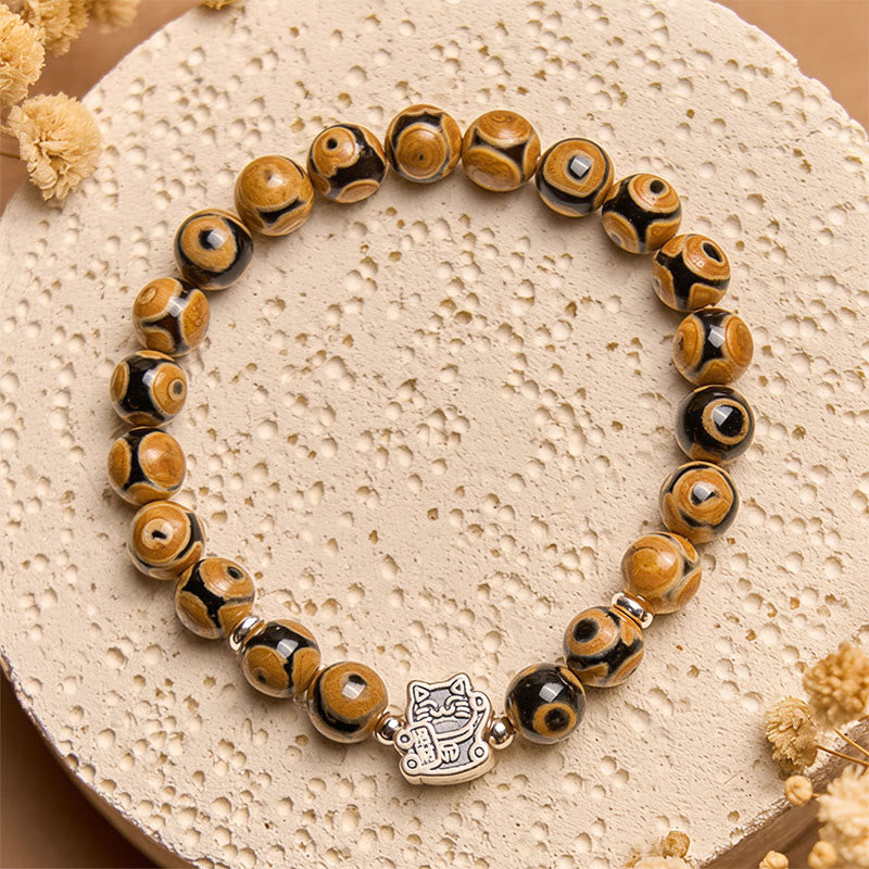 925 Sterling Silver Brown Tabby Cat Beaded Bracelet for Animal Lovers