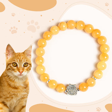 925 Sterling Silver Orange Tabby Cat Bracelet with Yellow Chalcedony