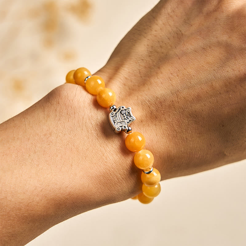 925 Sterling Silver Orange Tabby Cat Bracelet with Yellow Chalcedony