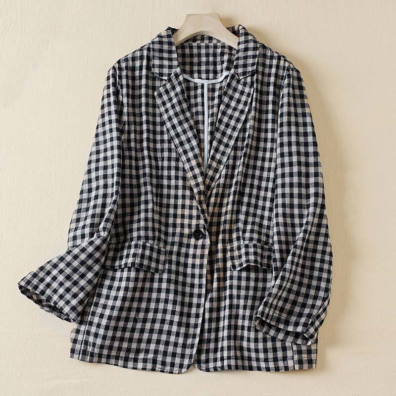 Tactile Cotton Plaid Structured Mindful Transit Jacket
