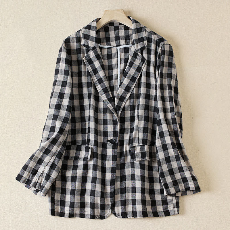 Tactile Cotton Plaid Structured Mindful Transit Jacket
