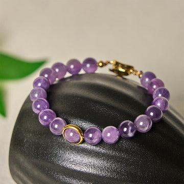 Natural Amethyst Round Bead Bracelet with Adjustable Copper Buckle