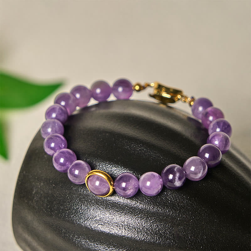 Natural Amethyst Round Bead Bracelet with Adjustable Copper Buckle
