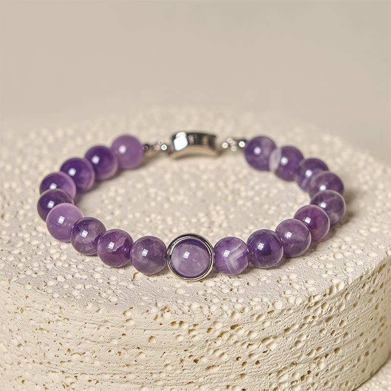 Natural Amethyst Round Bead Bracelet with Adjustable Copper Buckle