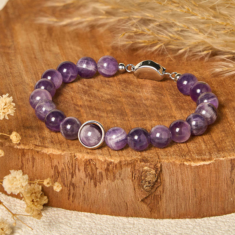 Natural Amethyst Round Bead Bracelet with Adjustable Copper Buckle