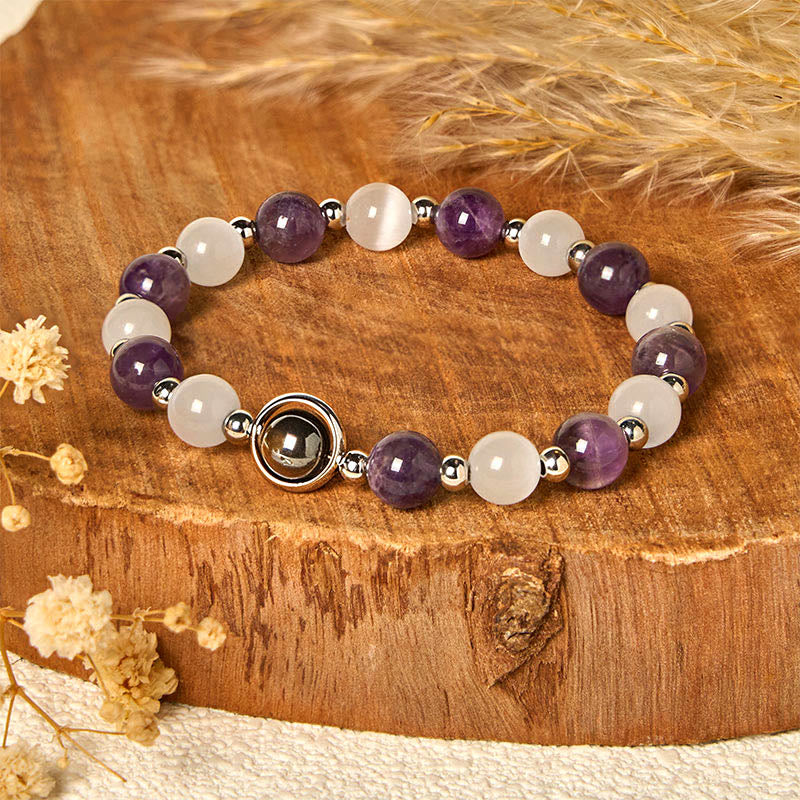 Natural Amethyst and White Cat's Eye Beaded Balance Bracelet