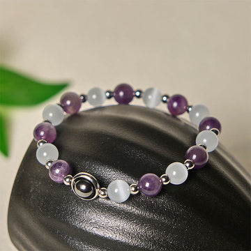 Natural Amethyst and White Cat's Eye Beaded Balance Bracelet