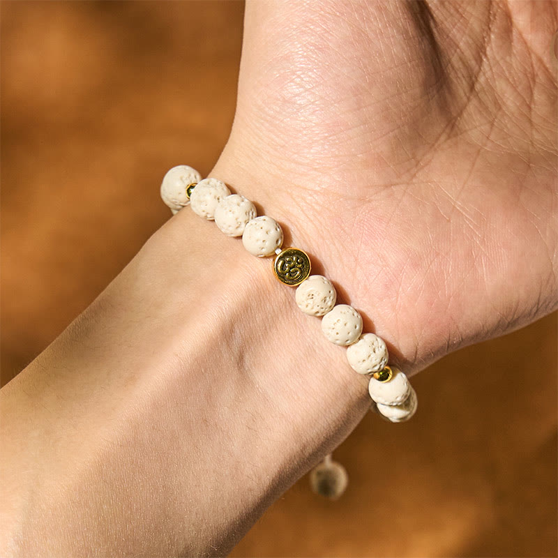 White Lava Rock Om Symbol Healing Calm Bracelet