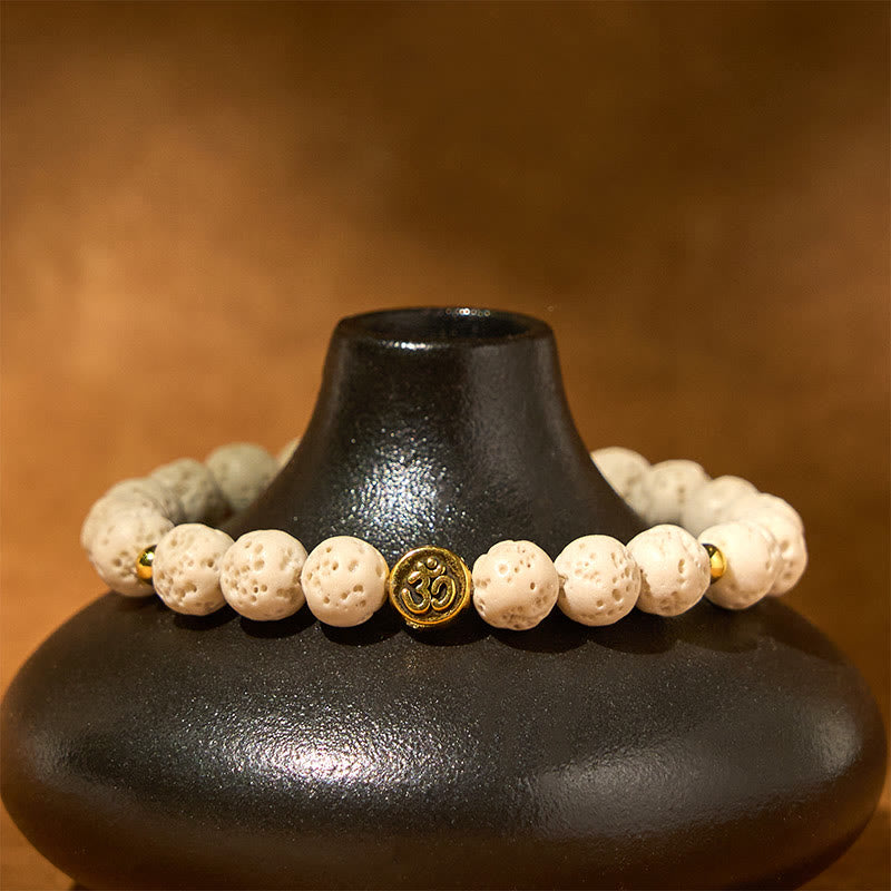 White Lava Rock Om Symbol Healing Calm Bracelet