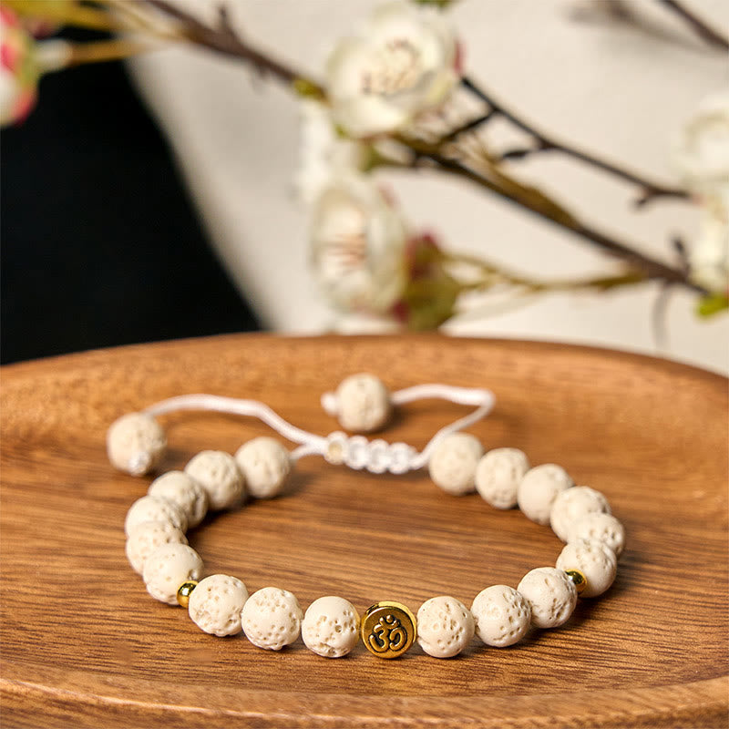 White Lava Rock Om Symbol Healing Calm Bracelet