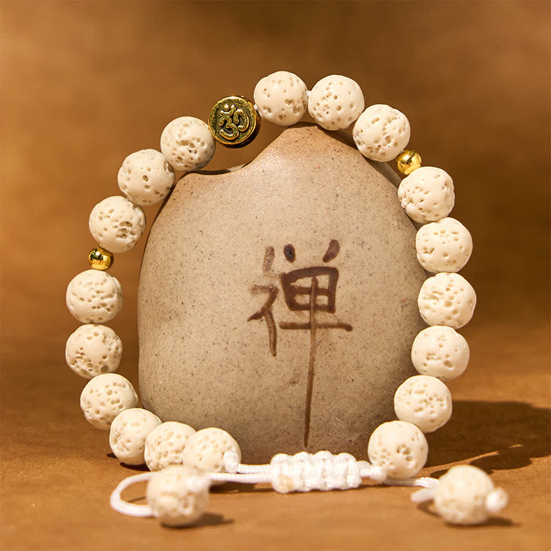 White Lava Rock Om Symbol Healing Calm Bracelet