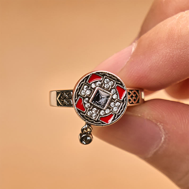 Om Mani Padme Hum Copper Prayer Wheel Rotatable Wealth Ring