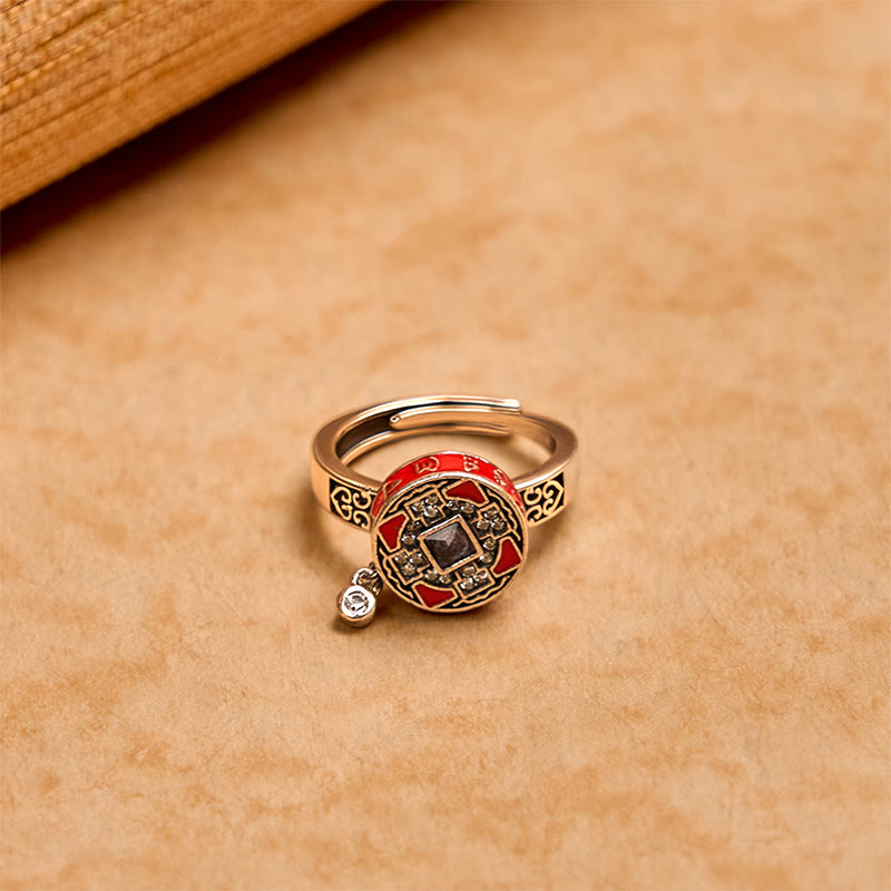 Om Mani Padme Hum Copper Prayer Wheel Rotatable Wealth Ring