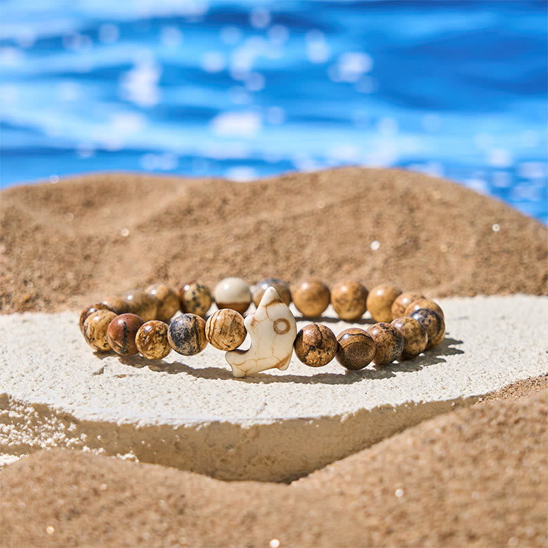 Hand-Selected Natural Gemstone Beaded Bracelet with Dolphin Symbol