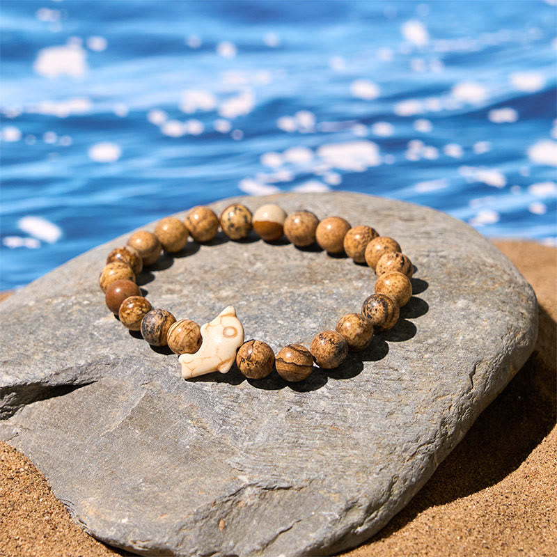 Hand-Selected Natural Gemstone Beaded Bracelet with Dolphin Symbol