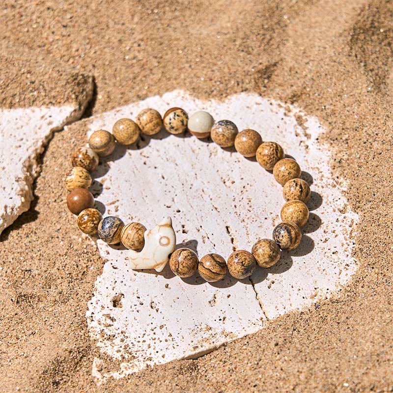 Hand-Selected Natural Gemstone Beaded Bracelet with Dolphin Symbol